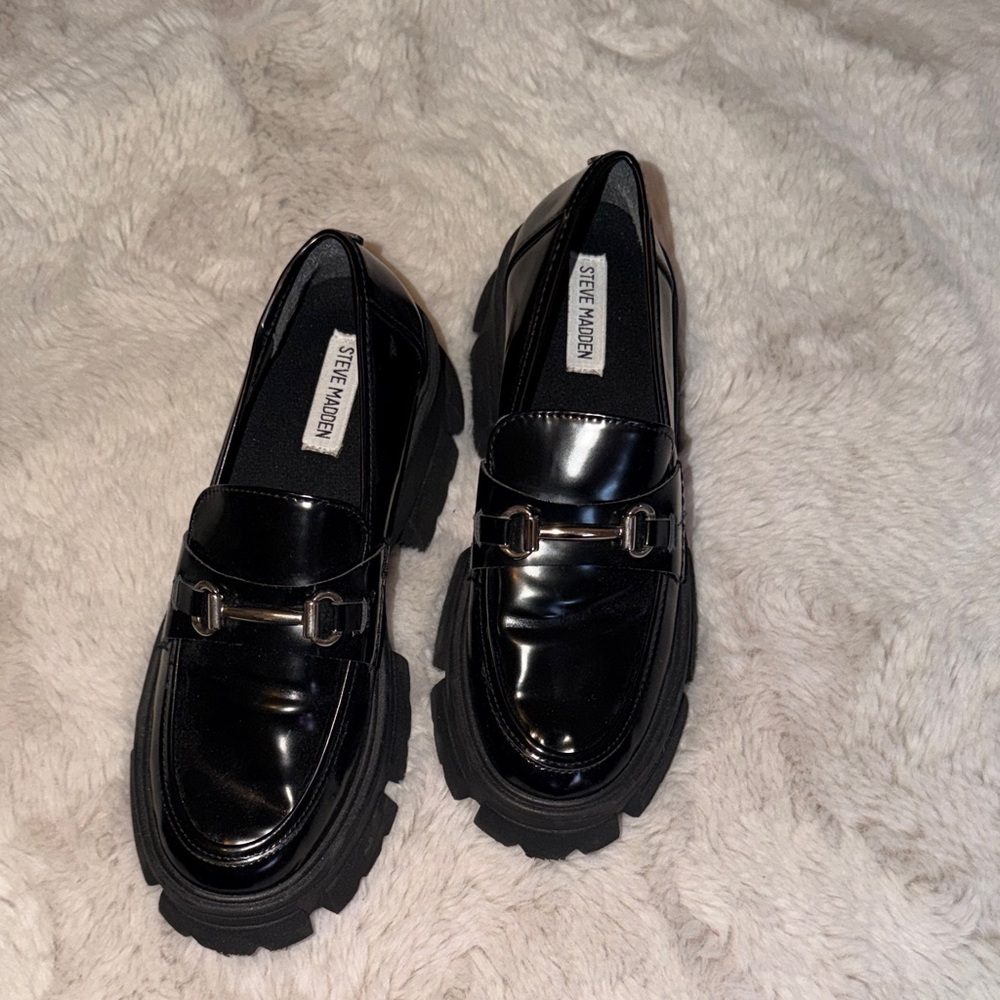 Steve Madden Glossy Black Chunky Loafers